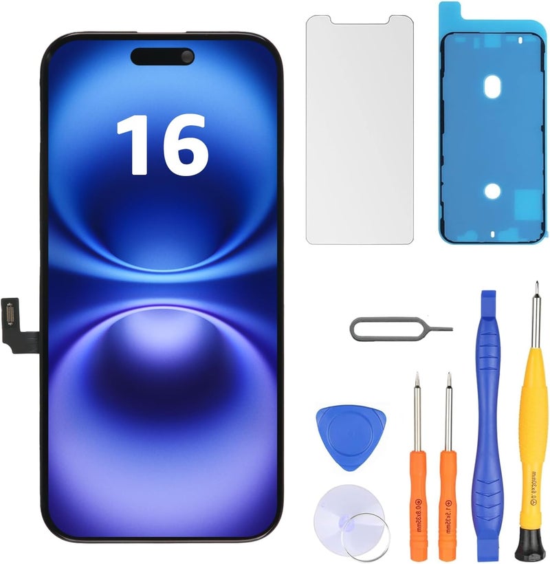 LL TRADER Screen Replacement for iPhone 16 6.1" LCD Retina FHD Display COF Touch Screen Digitizer with Repair Tool Kits, Waterproof Tape, Screen Protector - Image 1